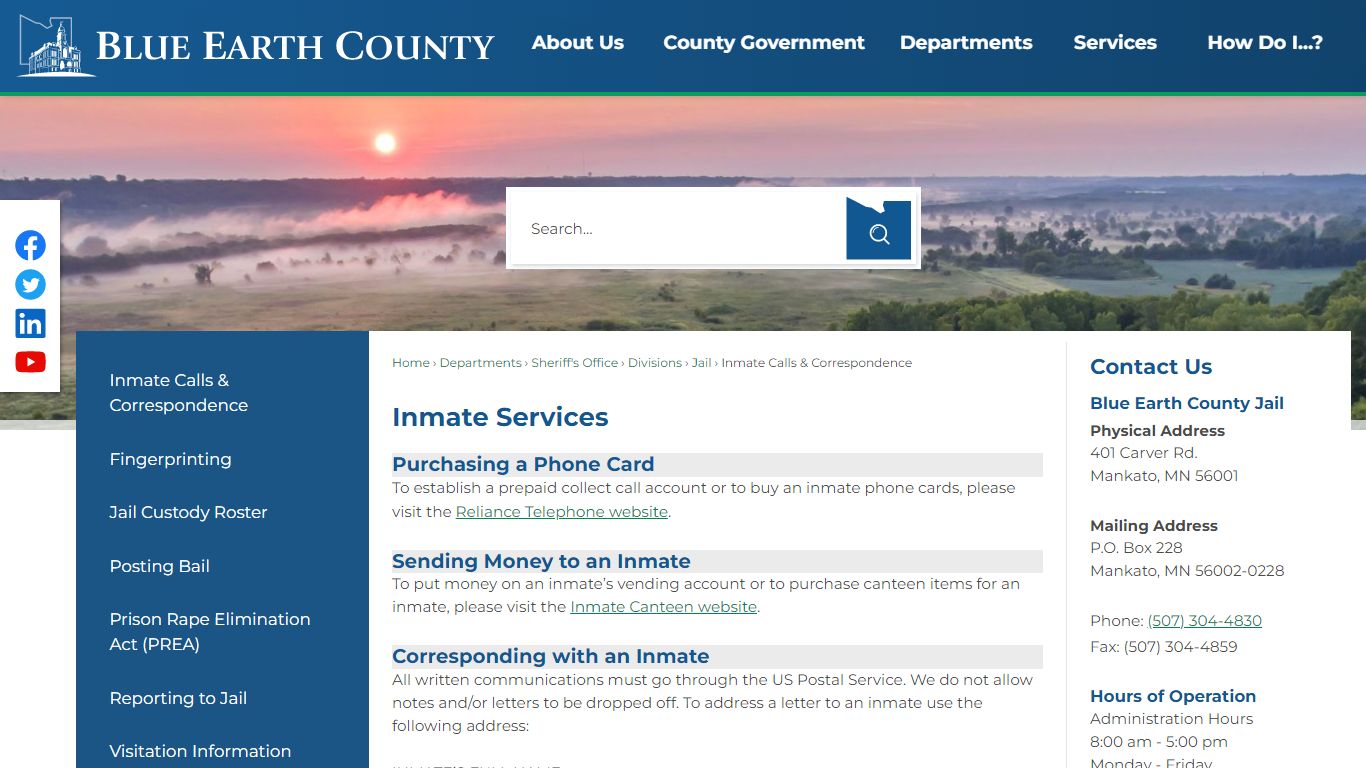 Inmate Services | Blue Earth County, MN - Official Website